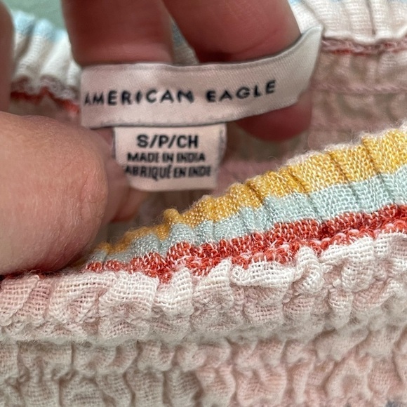 American Eagle scrunch crinkle crop top linen cotton blend - Picture 4 of 5